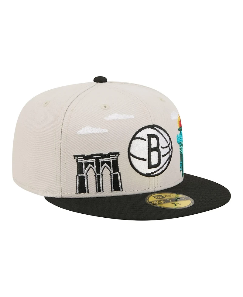 New Era Men's Tan/Black Brooklyn Nets Localized City Icon 59FIFTY Fitted Hat