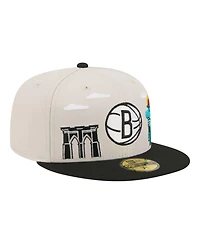 New Era Men's Tan/Black Brooklyn Nets Localized City Icon 59FIFTY Fitted Hat
