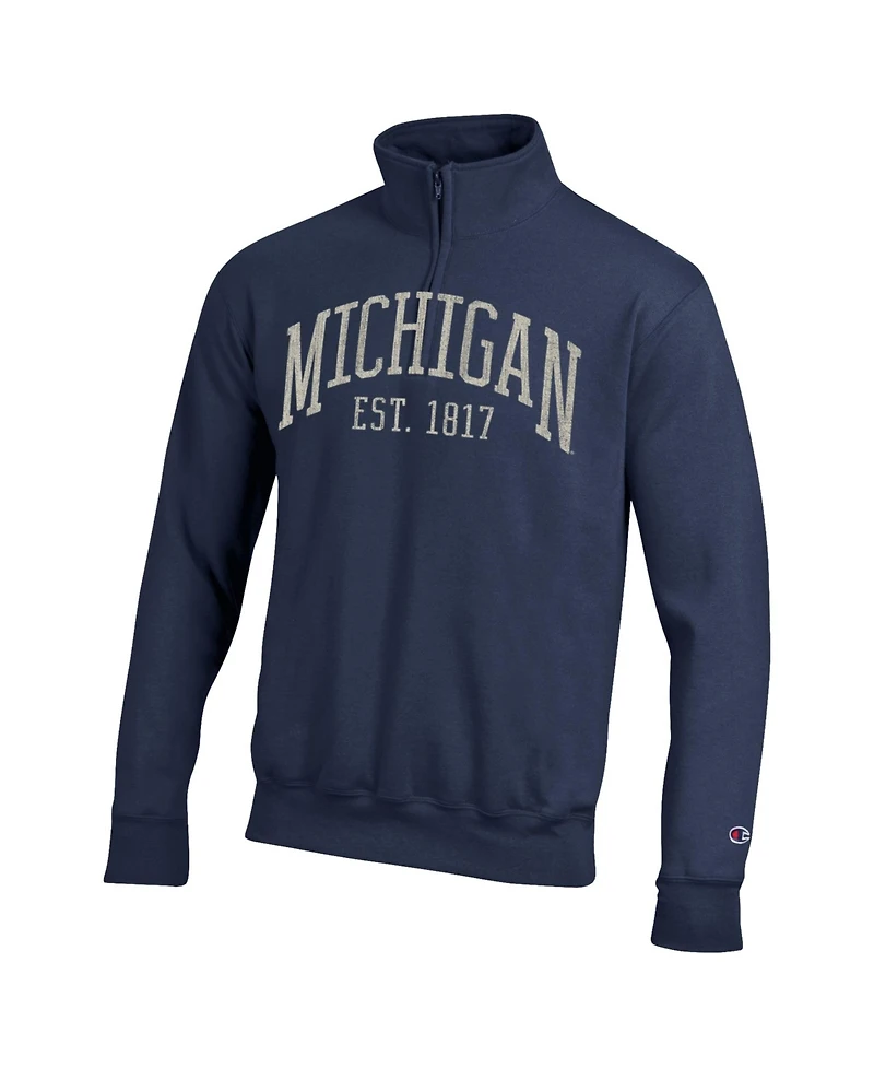 Champion Men's Navy Michigan Wolverines Powerblend Quarter-Zip Pullover Sweatshirt