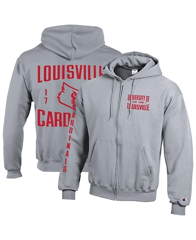 Champion Men's Heather Gray Louisville Cardinals Varsity Power Blend Full-Zip Fleece Hoodie