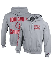 Champion Men's Heather Gray Louisville Cardinals Varsity Power Blend Full-Zip Fleece Hoodie