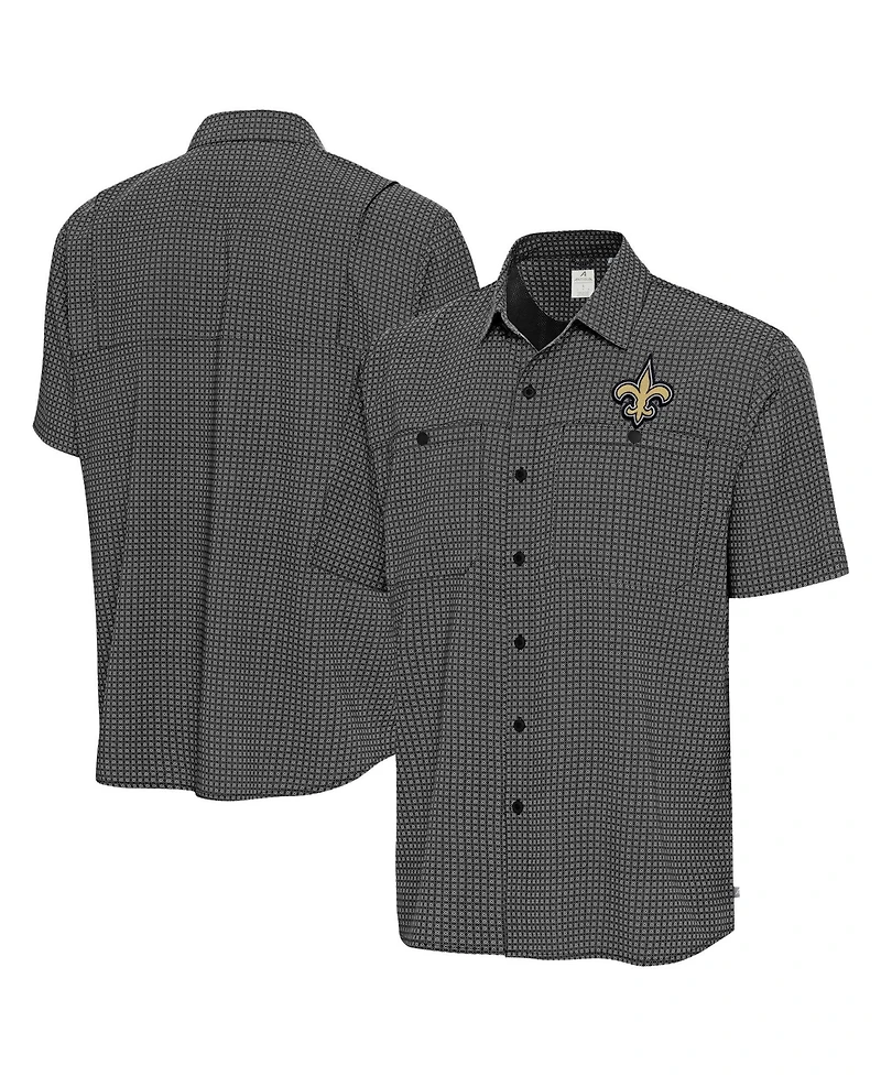 Antigua Men's Black New Orleans Saints Mosaic Button-Up Shirt