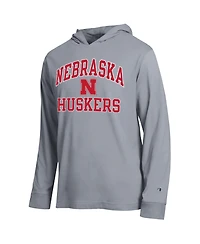Champion Men's Heather Gray Nebraska Huskers High Motor All-Star Long sleeves Hooded T-Shirt