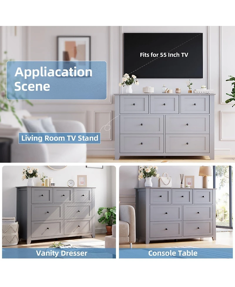 homfan 2 Set of 7 Drawers Dresser for Bedroom, 54" Modern Grey 7 Chest of Drawer Dresser, Storage Organizer with Drawers for Living Room, Hallway
