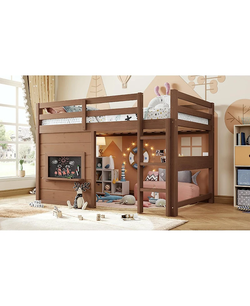 Streamdale Furniture Twin Size Loft Bed with Slide, Chalkboard, Bookshelf and Safety Rails