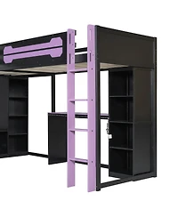 Streamdale Furniture L-Shaped Twin Gaming Loft Bed with Rgb Lights, Usb, and Storage