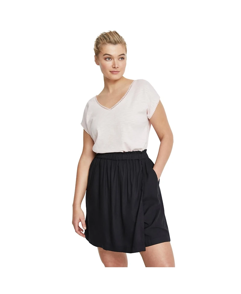 ellos Women's Plus Crochet-Trim V-Neck Dolman Cap Sleeves Tee