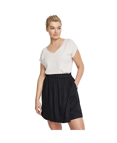 ellos Women's Plus Crochet-Trim V-Neck Dolman Cap Sleeves Tee