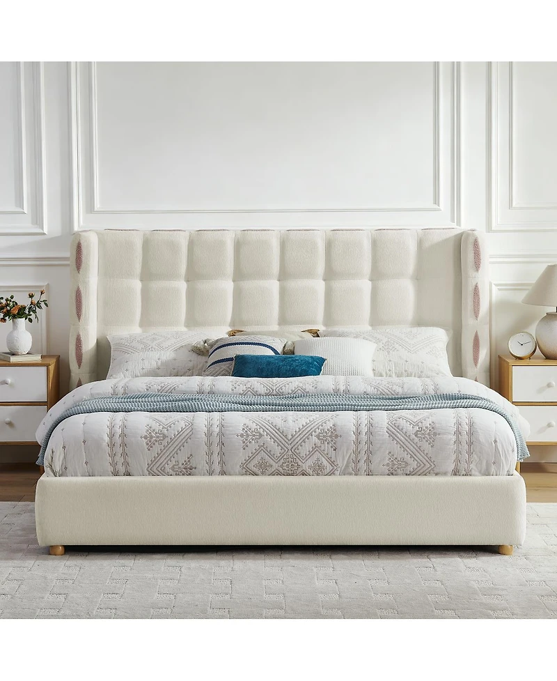 Streamdale Furniture King Size Waffle Wingback Gas Lift Storage Bed
