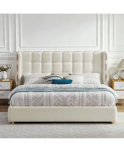 Streamdale Furniture King Size Waffle Wingback Gas Lift Storage Bed