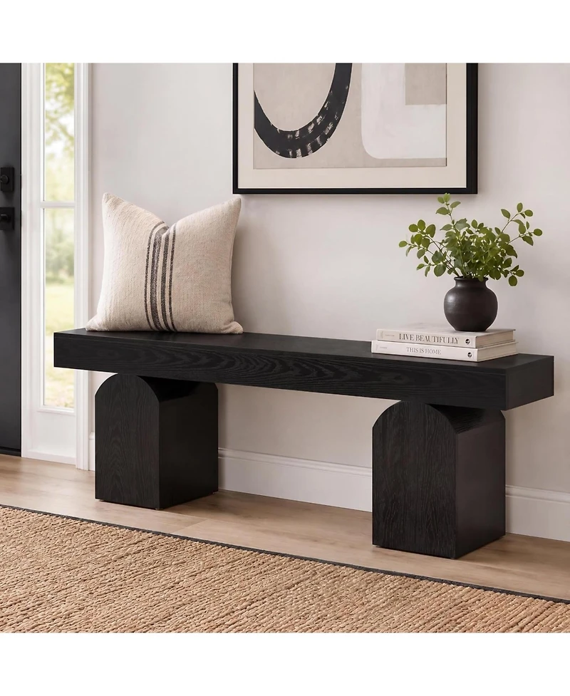 Tribesigns 59" Modern Entryway Bench, Black Wooden Shoe Bench with Arched Base, Sturdy End of Bed Bench for Entryway, Living Room and Bedroom