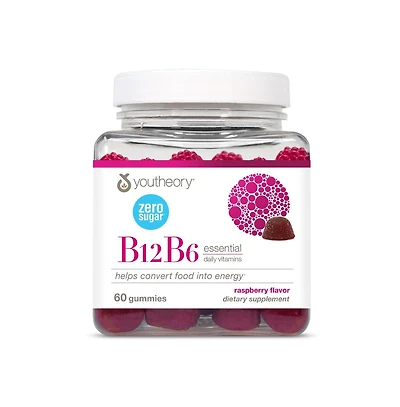 Youtheory B12B6 Vitamin B6 and Vitamin B12 Offers Brain Health, Energy and Immunity Support Dairy, Soy and Gluten Free 60 Gummies