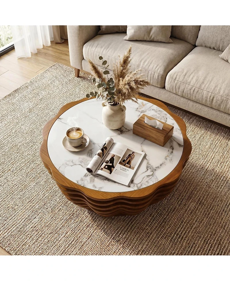 Streamdale Furniture 32.1" Modern Flower-Shaped Marble Pattern Round Coffee Table