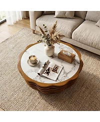 Streamdale Furniture 32.1" Modern Flower-Shaped Marble Pattern Round Coffee Table