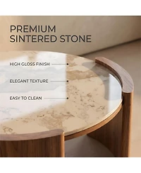 Streamdale Furniture Luxury Pandora Marble Sintered Stone Coffee Table with Walnut Legs