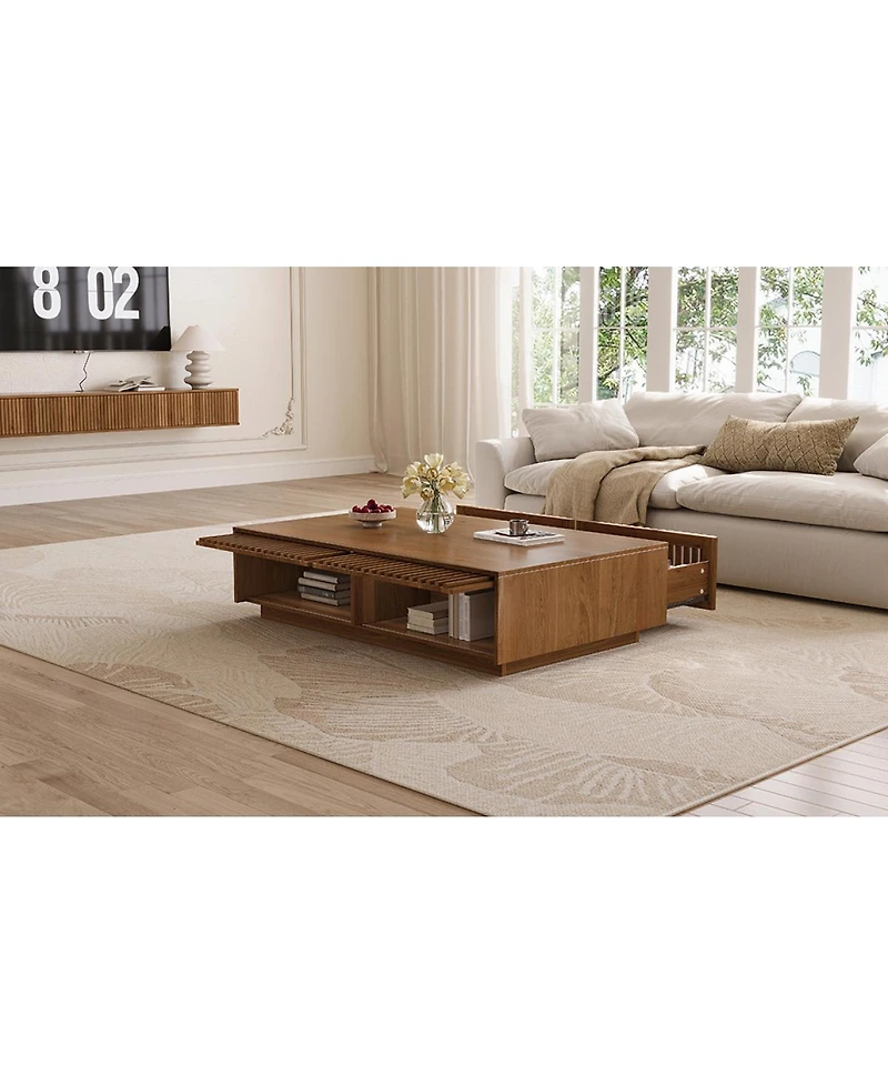 Streamdale Furniture Mid Century Modern Solid Wood Coffee Table with Slatted Storage Drawers