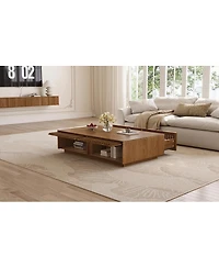 Streamdale Furniture Mid Century Modern Solid Wood Coffee Table with Slatted Storage Drawers