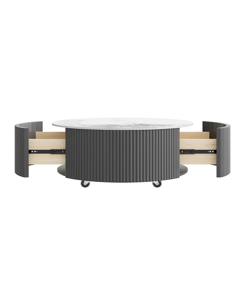 Streamdale FurnitureModern Round Movable Coffee Table with Casters and 2 Drawers