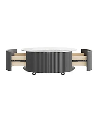 Streamdale FurnitureModern Round Movable Coffee Table with Casters and 2 Drawers