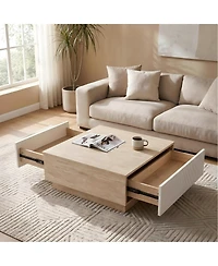 Streamdale Furniture Modern Faux Travertine Coffee Table with 2 Drawers, Stone Center Table