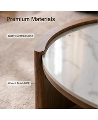 Streamdale Furniture Modern Round Sintered Stone Coffee Table with Walnut Legs