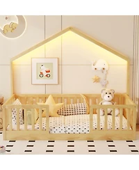 Streamdale Furniture Twin Floor Bed with High Rails and Light for Kids