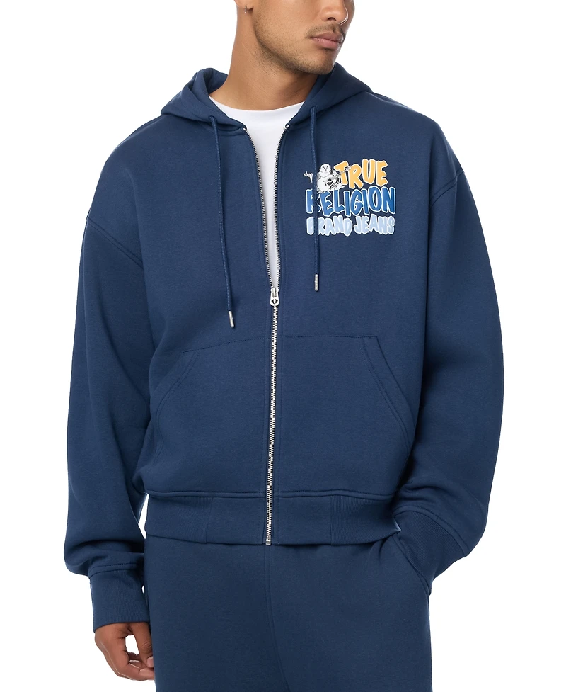 True Religion Men's Buddha Logo Zip Boxy Hoodie