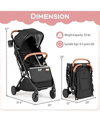 Costway Lightweight Baby Stroller with One-Hand Folding, Extendable Canopy