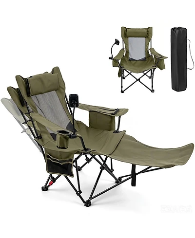 Sugift 2-in-1 Reclining Camping Chair Converting to Lounger with 3-Level Adjustable Backrest