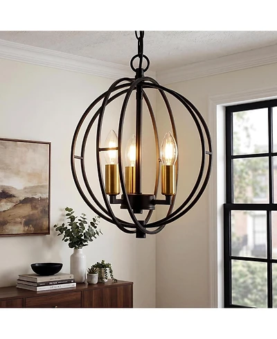 Tribesigns 3-Light Farmhouse Chandelier, Industrial Metal Globe Pendant Light , Adjustable Hanging Height, Ul Listed, E12 Base