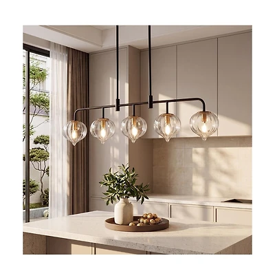 Tribesigns 5-Light Linear Kitchen Island Pendant Light with Adjustable Downrods