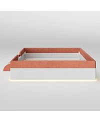 Streamdale Furniture Queen Upholstered Floor Bed with Fence and Led Lights