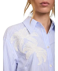 Mint Velvet Women's Long-Sleeve Stripe Embroidered Shirt