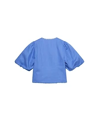 Mint Velvet Women's V-Neck Short Puff-Sleeve Scalloped Edge Blouse
