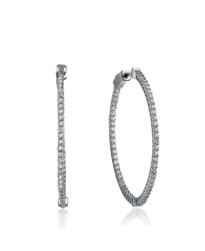 Genevive Radiant White Gold Plated Cz Black Plated Slim Hoop Earrings
