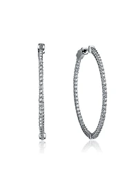 Genevive Radiant White Gold Plated Cz Black Plated Slim Hoop Earrings