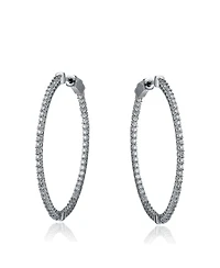 Genevive Radiant White Gold Plated Cz Black Plated Slim Hoop Earrings