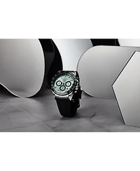 Stuhrling Aquamaster 4050 Men's 43mm VK63 Meca-Quartz Chronograph Watch, Ice Blue Sunray Dial, Black Tachymeter Bezel, Black Silicone Strap, 100M Wr
