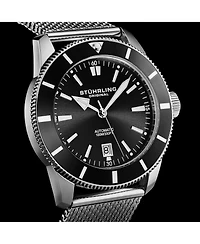 Stuhrling Mens Marinier 4079 Automatic 42 mm Dive Watch with Sunray Dial and Mesh Bracelet