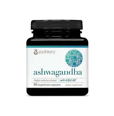 Youtheory ashwagandha Capsule, Helps Maintain Normal cortisol Level, Helps Reduce Stress, 60 Counts bundle of 2