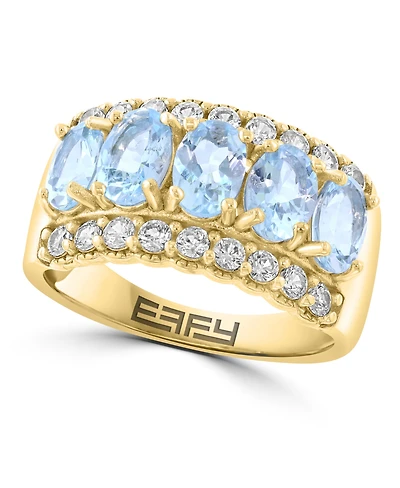 Effy Collection Aquamarine (2-1/4 ct. t.w.) and White Zircon Ring (1 ct. t.w.) in Sterling Silver