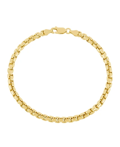 Italian Silver Solid Box Chain Bracelet in 18k Gold-Plated Sterling Silver