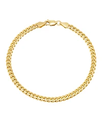 Italian Silver Solid Cuban Chain Bracelet in 18k Gold-Plated Sterling Silver
