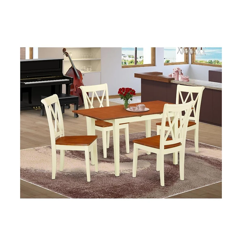 East West Furniture Dining Room Set Buttermilk and Cherry, NOCL5-bmk-w