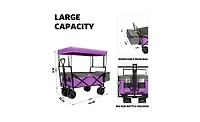 Mountaintop 480Lbs Collapsible Wagon with Canopy,7" All-Terrain Wheels, Purple Mosquito Net Wagon Stroller for Camping, Shopping, Sports, Garden