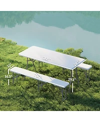 Mountaintop 6FT 3 Pieces Portable Camping Table and Chairs, Folding Picnic Table Bench Set with Carrying Handles for Bbq, Party