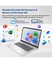 Hp 17.3 Inch Touchscreen Laptop, Intel N100, Intel Uhd Graphics, 16GB Ram, 128GB eMMC + 1TB Ssd, Wi Fi 6, Windows 11 Home, Purple
