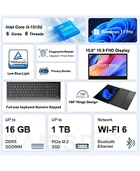 Lenovo Intel Core i3 15.6" Laptop with Wi-Fi 6 and Fingerprint Reader