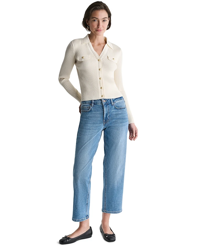 Bcbg Women's Ribbed Knit Collared V-Neck Cardigan