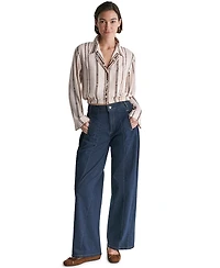 Bcbg Women's Collared Long-Sleeve Crop Button-Up Top